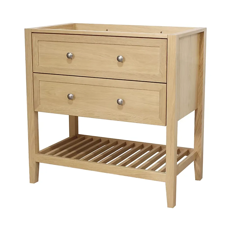 GoodHome Meuble sous vasque à poser 2 tiroirs placage chêne l.80 x H.80,6 x P.45 cm, Perma