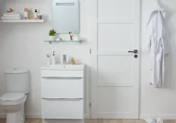 GoodHome Meuble sous vasque à poser blanc brillant l.60 x H.82 x P.45 cm, Imandra* Meuble Buanderie|Meuble Sous-Vasque