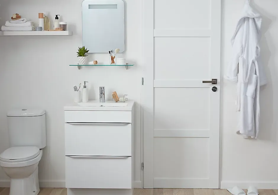 GoodHome Meuble sous vasque à poser blanc brillant l.60 x H.82 x P.45 cm, Imandra* Meuble Buanderie|Meuble Sous-Vasque