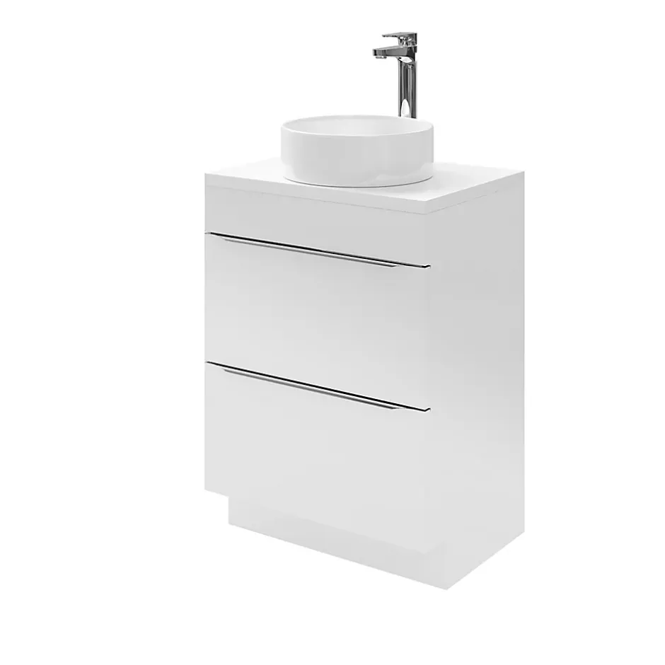 GoodHome Meuble sous vasque à poser blanc brillant l.60 x H.82 x P.45 cm, Imandra* Meuble Buanderie|Meuble Sous-Vasque