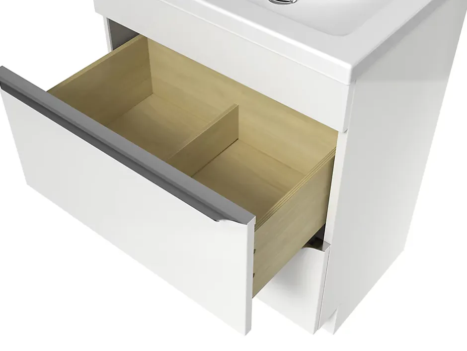 GoodHome Meuble sous vasque à poser blanc brillant l.60 x H.82 x P.45 cm, Imandra* Meuble Buanderie|Meuble Sous-Vasque