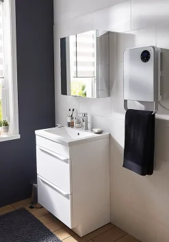 GoodHome Meuble sous vasque à poser blanc brillant l.60 x H.82 x P.45 cm, Imandra* Meuble Buanderie|Meuble Sous-Vasque