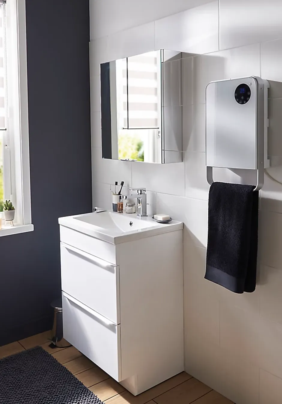 GoodHome Meuble sous vasque à poser blanc brillant l.60 x H.82 x P.45 cm, Imandra* Meuble Buanderie|Meuble Sous-Vasque