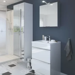 GoodHome Meuble sous vasque à poser blanc brillant l.60 x H.82 x P.45 cm, Imandra* Meuble Buanderie|Meuble Sous-Vasque