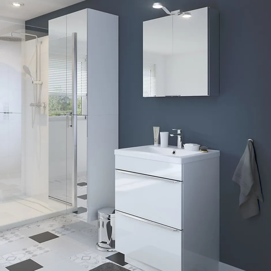 GoodHome Meuble sous vasque à poser blanc brillant l.60 x H.82 x P.45 cm, Imandra* Meuble Buanderie|Meuble Sous-Vasque
