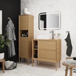 GoodHome Meuble sous vasque à suspendre Avela placage chêne 60 cm
