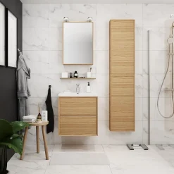 GoodHome Meuble sous vasque à suspendre Avela placage chêne 60 cm