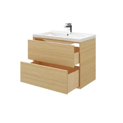 GoodHome Meuble sous vasque à suspendre Avela placage chêne 80 cm + plan vasque Nira