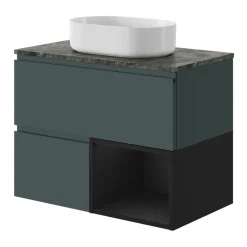 GoodHome Meuble sous vasque 1 tiroir avec poignée intégrée l.80 x H.30 x P.45 cm vert forêt Kentia* Meuble Sous-Vasque