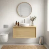 GoodHome Meuble sous vasque 1 tiroir à suspendre Avela placage chêne 60 cm + plan de toilette Avela* Meuble Buanderie