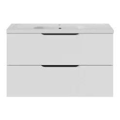 GoodHome Meuble sous vasque 2 tiroirs sans poignées l.100 x H.60 x P.45 cm blanc mat Kentia* Meuble Sous-Vasque