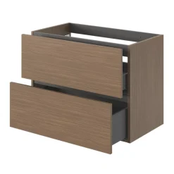 GoodHome Meuble sous vasque 2 tiroirs sans poignées l.80 x H.60 x P.45 cm effet noyer Kentia