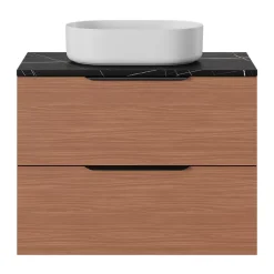GoodHome Meuble sous vasque 2 tiroirs sans poignées l.80 x H.60 x P.45 cm effet noyer Kentia
