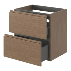 GoodHome Meuble sous vasque 2 tiroirs avec poignées intégrées l.60 x H.60 x P.45 cm effet noyer Kentia* Meuble Sous-Vasque