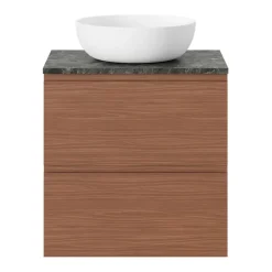GoodHome Meuble sous vasque 2 tiroirs avec poignées intégrées l.60 x H.60 x P.45 cm effet noyer Kentia* Meuble Sous-Vasque
