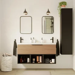 GoodHome Meuble sous vasque 1 tiroir sans poignée l.120 x H.30 x P.45 cm effet chêne Kentia