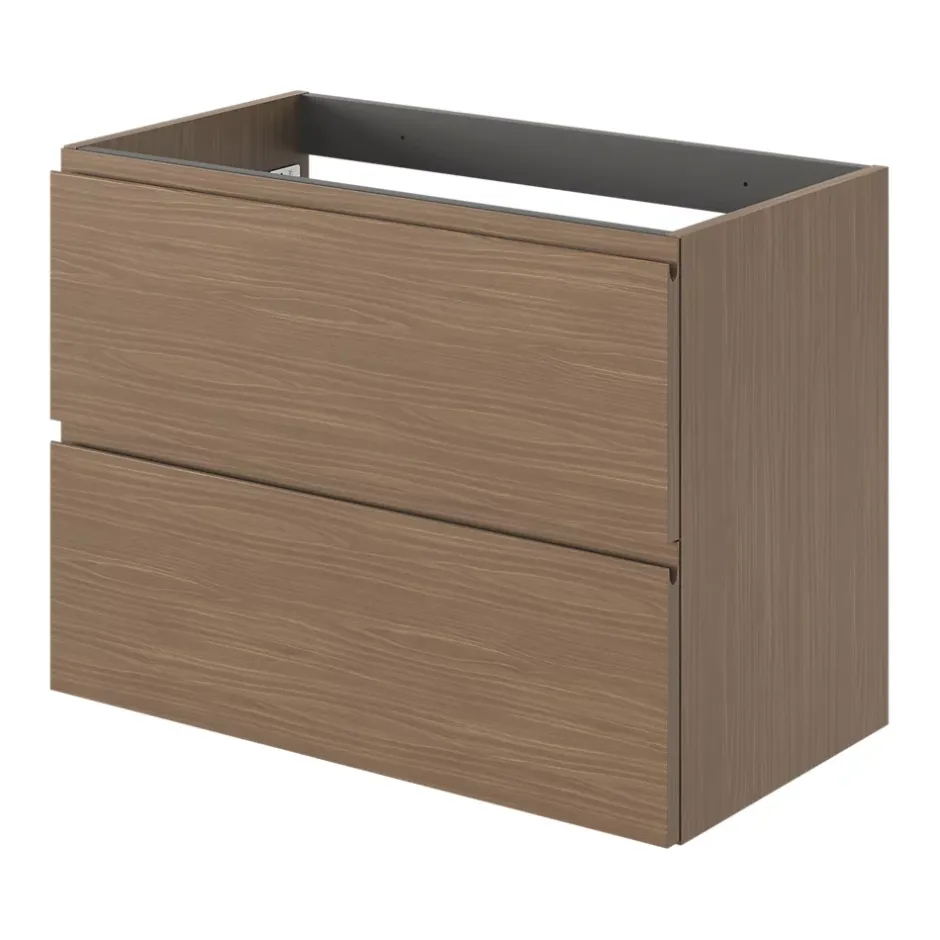 GoodHome Meuble sous vasque 2 tiroirs avec poignées intégrées l.80 x H.60 x P.45 cm effet noyer Kentia