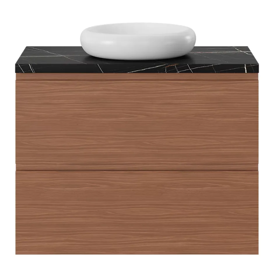 GoodHome Meuble sous vasque 2 tiroirs avec poignées intégrées l.80 x H.60 x P.45 cm effet noyer Kentia