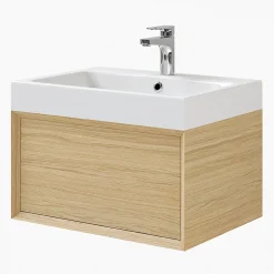 GoodHome Meuble sous vasque 1 tiroir à suspendre Avela placage chêne 60 cm* Meuble Buanderie