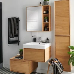 GoodHome Meuble sous vasque 1 tiroir à suspendre Avela placage chêne 60 cm* Meuble Buanderie