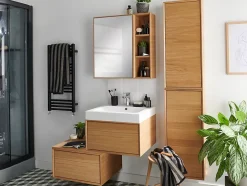 GoodHome Meuble sous vasque 1 tiroir à suspendre Avela placage chêne 60 cm* Meuble Buanderie
