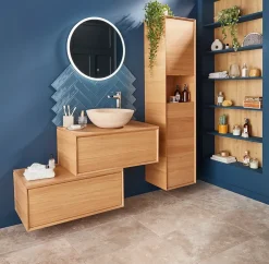 GoodHome Meuble sous vasque 1 tiroir à suspendre Avela placage chêne 80 cm* Meuble Buanderie