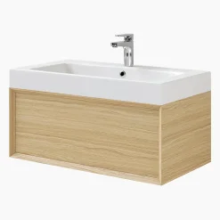 GoodHome Meuble sous vasque 1 tiroir à suspendre Avela placage chêne 80 cm* Meuble Buanderie