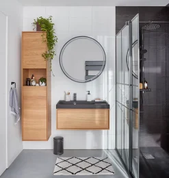 GoodHome Meuble sous vasque 1 tiroir à suspendre Avela placage chêne 80 cm* Meuble Buanderie