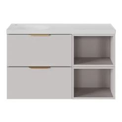GoodHome Meuble sous vasque 2 tiroirs sans poignées l.60 x H.60 x P.45 cm beige cachemire Kentia* Meuble Sous-Vasque