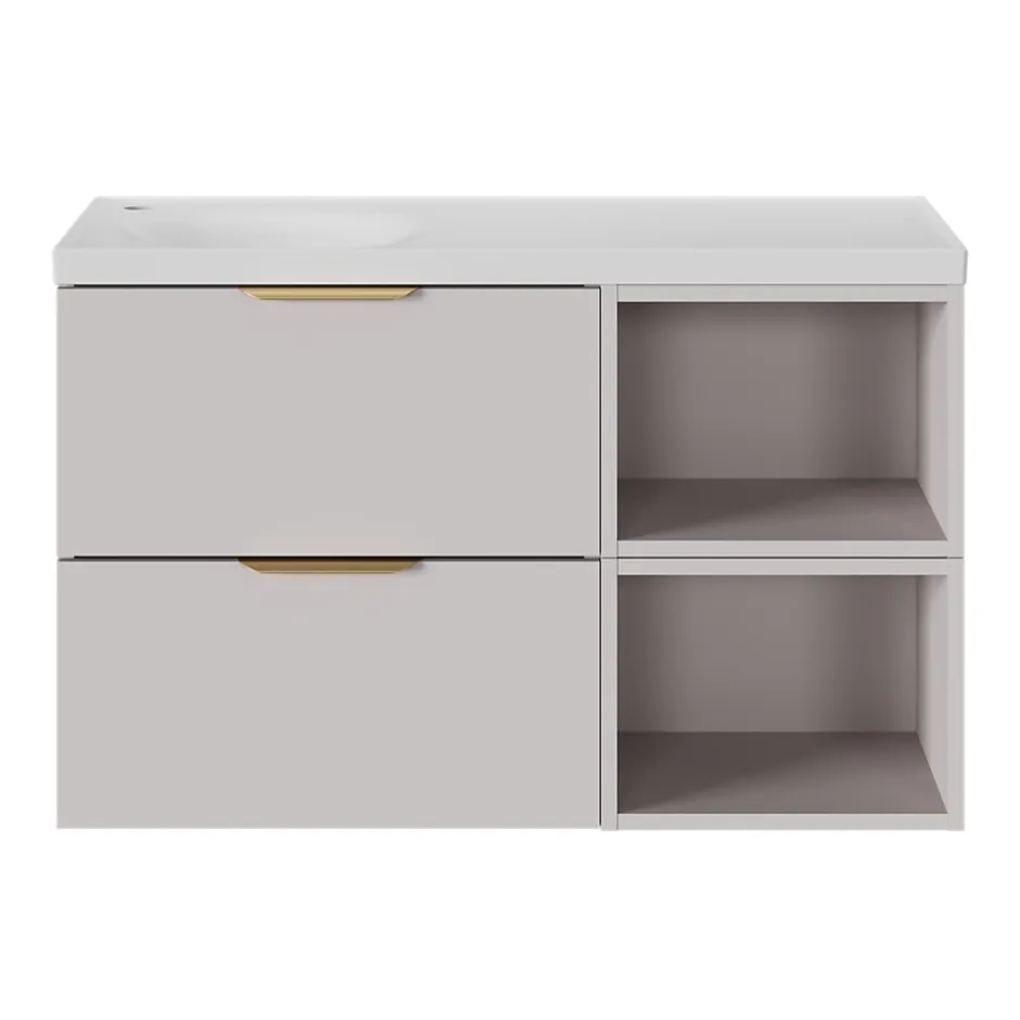 GoodHome Meuble sous vasque 2 tiroirs sans poignées l.60 x H.60 x P.45 cm beige cachemire Kentia* Meuble Sous-Vasque