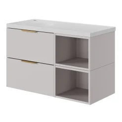 GoodHome Meuble sous vasque 2 tiroirs sans poignées l.60 x H.60 x P.45 cm beige cachemire Kentia* Meuble Sous-Vasque