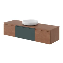 GoodHome Meuble sous vasque 1 tiroir avec poignée intégrée l.40 x H.30 x P.45 cm effet noyer Kentia