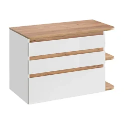 Meublorama Meuble sous vasque ASKA 94 cm blanc brillant Modèle suspendu avec tiroirs* Meuble Sous-Vasque