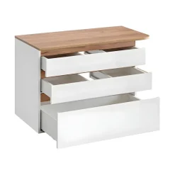 Meublorama Meuble sous vasque ASKA 94 cm blanc brillant Modèle suspendu avec tiroirs* Meuble Sous-Vasque