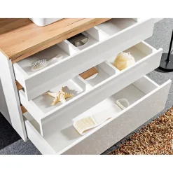 Meublorama Meuble sous vasque ASKA 94 cm blanc brillant Modèle suspendu avec tiroirs* Meuble Sous-Vasque