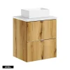 Otitec Meuble sous vasque de 50 cm - avec vasque à poser - avec plan - Oak/Blanc - 2 tiroirs - VOLTA OAK* Meuble Sous Lavabo