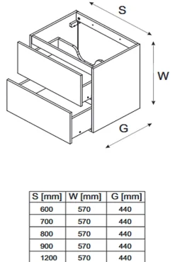 Otitec Meuble sous vasque de 90 cm - avec vasque à encastrer - 2 tiroirs - SETTA