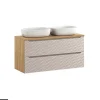 Otitec Meuble sous vasque de 120 cm - avec plan - avec 2 vasques à poser - 2 tiroirs - SEA BEIGE