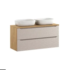 Otitec Meuble sous vasque de 120 cm - avec plan - avec 2 vasques à poser - 2 tiroirs - SEA BEIGE