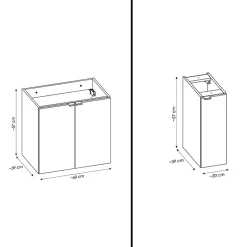 Otitec Meuble sous vasque de 140 cm - avec plan - Noir/Oak - 4 portes - VOLTA OAK* Meuble Sous Lavabo