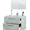 Pegane Meuble sous vasque de salle de bain Suspendu 80 cm + miroir coloris béton - Hauteur 57 x Longueur 80 x Profondeur 45 cm