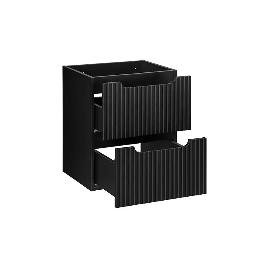Meublorama Meuble sous vasque de salle de bain VANO 2 tiroirs Noir mat L50 x P39 x H57 cm Meuble suspendu* Meuble Sous-Vasque