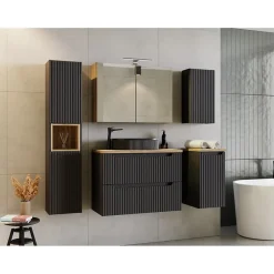 Meublorama Meuble sous vasque de salle de bain VANO 2 tiroirs Noir mat L80 x P39 x H57 cm Meuble suspendu* Meuble Sous-Vasque