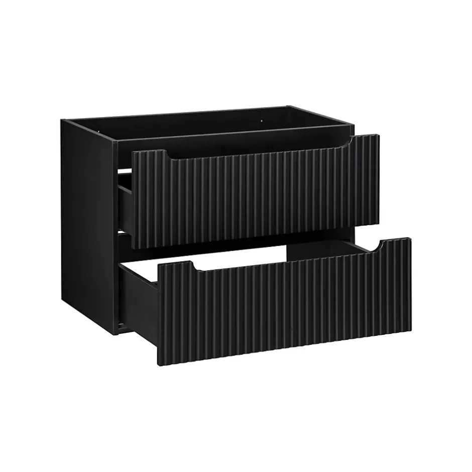 Meublorama Meuble sous vasque de salle de bain VANO 2 tiroirs Noir mat L80 x P39 x H57 cm Meuble suspendu* Meuble Sous-Vasque