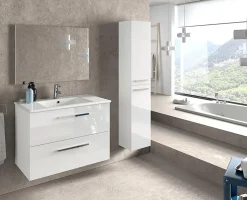 Pegane Meuble sous vasque de salle de bain Suspendu 80 cm avec 2 tiroirs + Miroir - Hauteur 57 x Longueur 80 x Profondeur 45 cm* Meuble Sous Lavabo