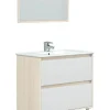 Pegane Meuble sous vasque en panneaux de particules mélaminés coloris chêne avec miroir - Longueur 80 x Profondeur 45 x Hauteur 80 cm