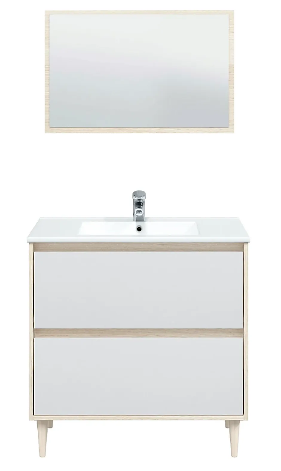Pegane Meuble sous vasque en panneaux de particules mélaminés coloris chêne avec miroir - Longueur 80 x Profondeur 45 x Hauteur 80 cm