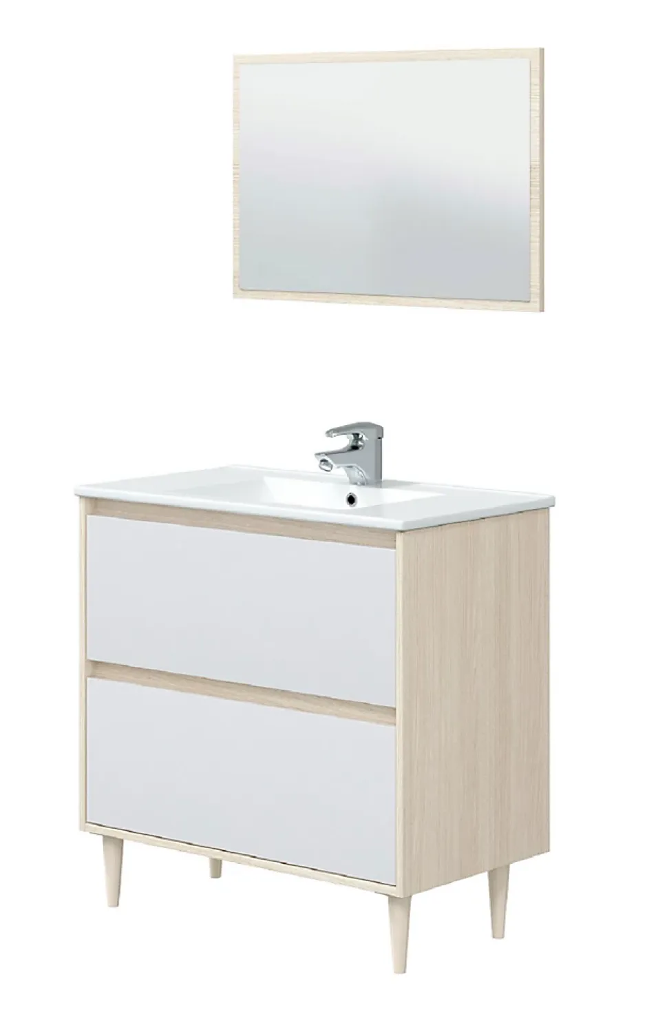 Pegane Meuble sous vasque en panneaux de particules mélaminés coloris chêne avec miroir - Longueur 80 x Profondeur 45 x Hauteur 80 cm