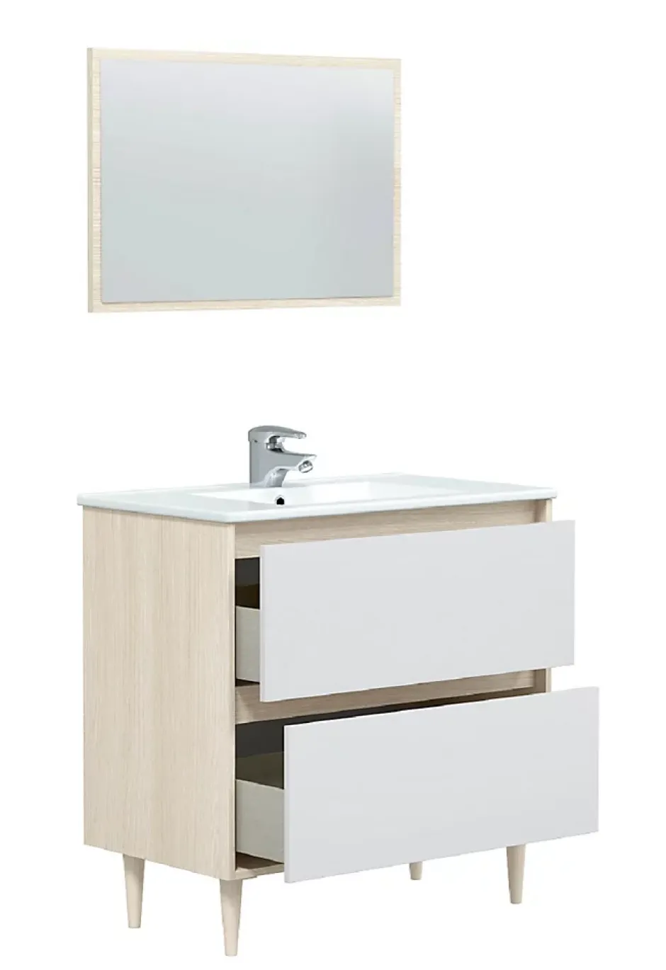 Pegane Meuble sous vasque en panneaux de particules mélaminés coloris chêne avec miroir - Longueur 80 x Profondeur 45 x Hauteur 80 cm