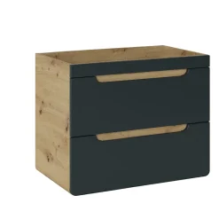 Meublorama Meuble sous vasque ERBANO 70 cm 2 tiroirs Chene clair et gris anthracite Design suspendu* Meuble Sous-Vasque